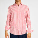 camicia lino rigata corallo Bastoncino