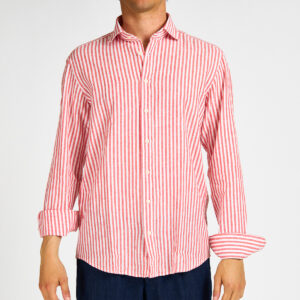 camicia lino rigata corallo Bastoncino