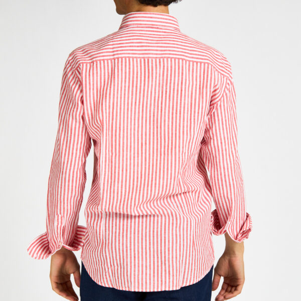 camicia lino rigata corallo Bastoncino