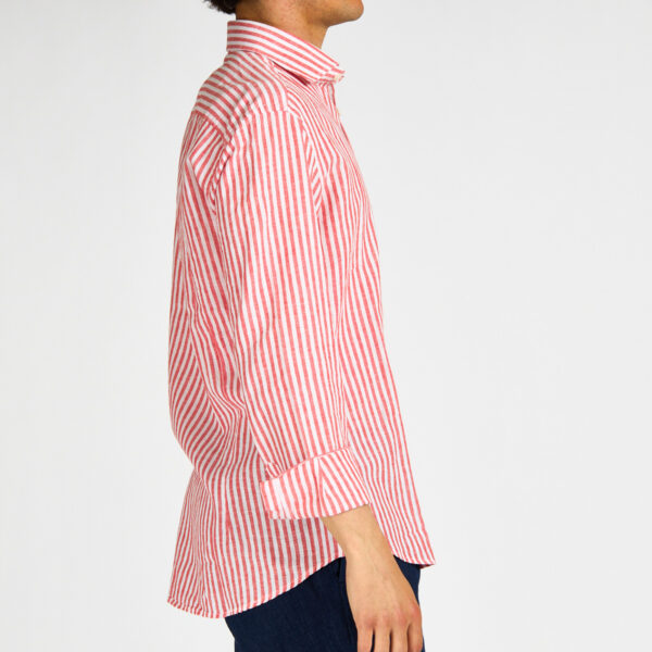 camicia lino rigata corallo Bastoncino