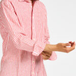 camicia lino rigata corallo Bastoncino