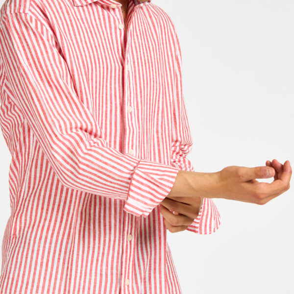 camicia lino rigata corallo Bastoncino