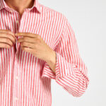 camicia lino rigata corallo Bastoncino