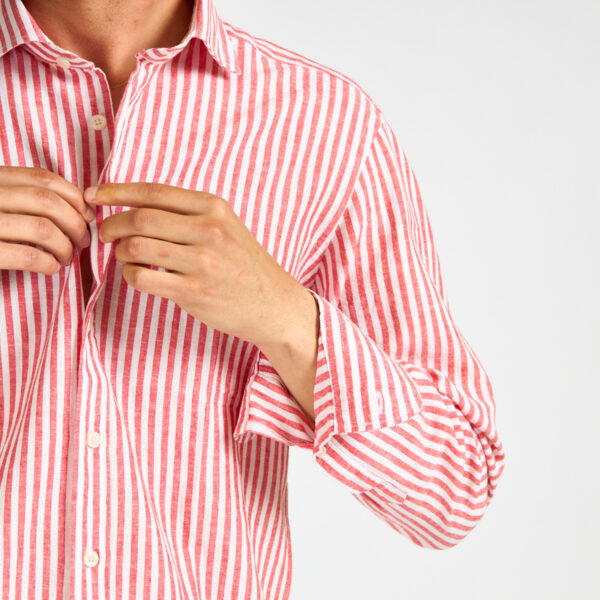 camicia lino rigata corallo Bastoncino