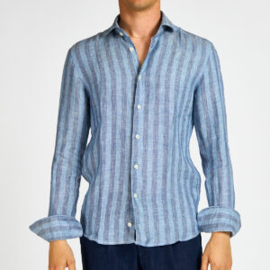 camicia lino rigata blu denim Bastoncino