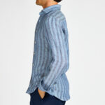 camicia lino rigata blu denim Bastoncino
