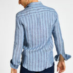 camicia lino rigata blu denim Bastoncino