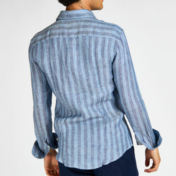 camicia lino rigata blu denim Bastoncino