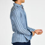 camicia lino rigata blu denim Bastoncino