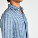 camicia lino rigata blu denim Bastoncino