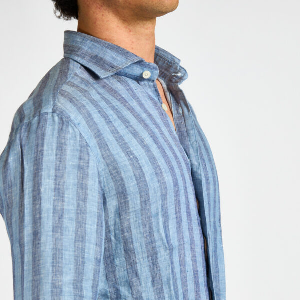 camicia lino rigata blu denim Bastoncino