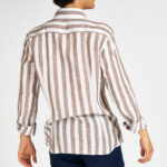 camicia lino riga marrone bastoncino