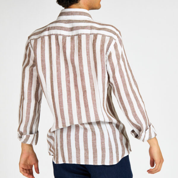camicia lino riga marrone bastoncino