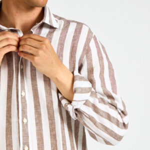 camicia lino riga marrone bastoncino