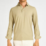 polo manica lunga filippo de laurentiis cotone crepe beige verde bosco
