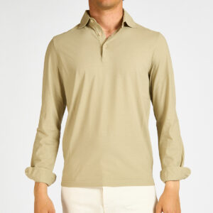 polo manica lunga filippo de laurentiis cotone crepe beige verde bosco