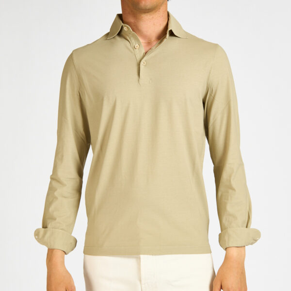 polo manica lunga filippo de laurentiis cotone crepe beige verde bosco