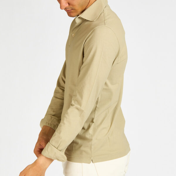 polo manica lunga filippo de laurentiis cotone crepe beige verde bosco