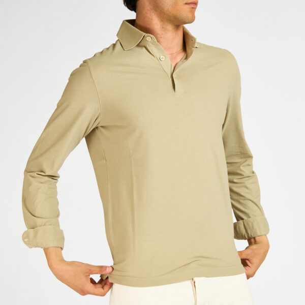 polo manica lunga filippo de laurentiis cotone crepe beige verde bosco