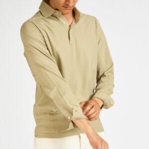 polo manica lunga filippo de laurentiis cotone crepe beige verde bosco